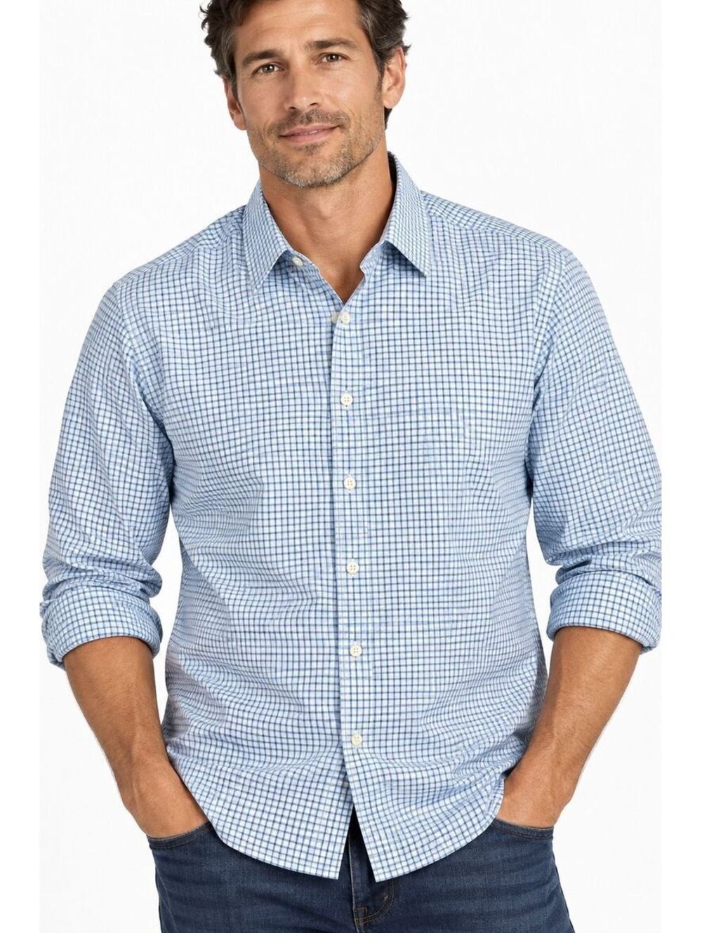 UNTUCKit Durif Men's XXL 2XL Wrinkle Free Blue White Check Cotton Shirt
